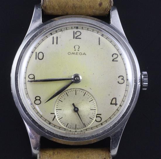 A gentlemans mid 1940s stainless steel Omega manual wind wrist watch,